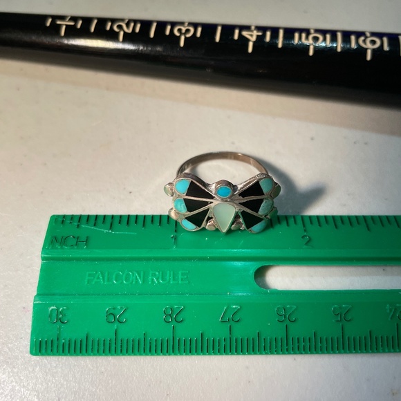 Zuni Silver and Turquoise Butterfly Ring – 7 1/2 - Picture 9 of 9